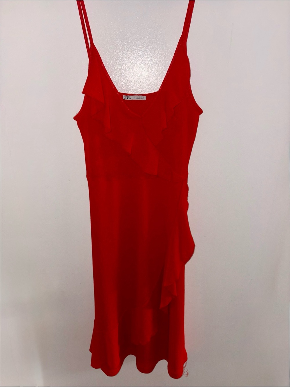 Zara Red Ruffle Slip Mini Dress